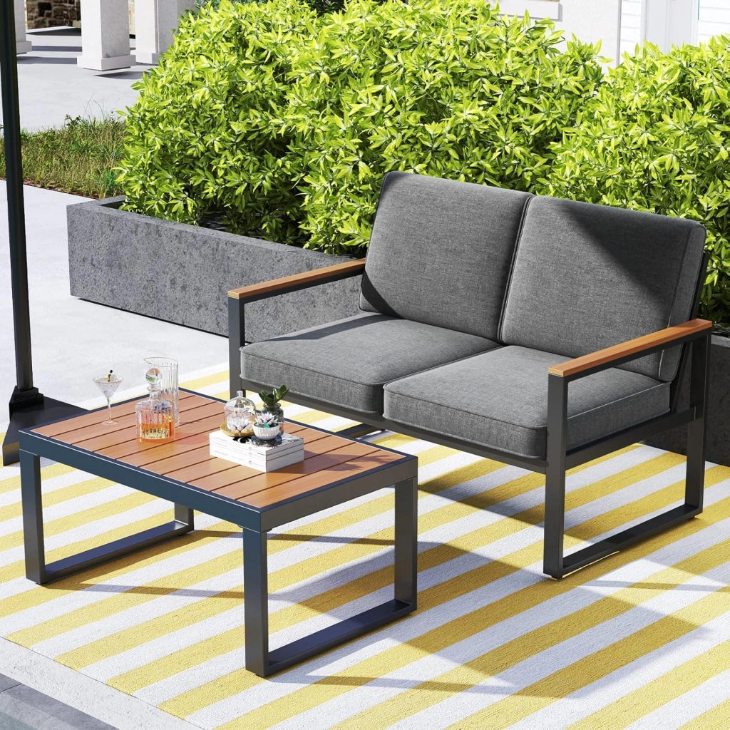 Set di mobili da giardino, 2 pezzi, per 2 persone, mobili da esterno con 1 poltrone e 1 tavolino da caffè, set di mobili da giardino, per cortile, patio, balcone, terrazza