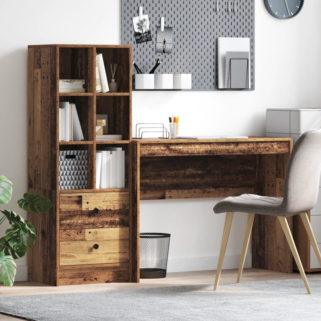 Scrivania con spazio di archiviazione in legno vecchio in legno ingegnerizzato