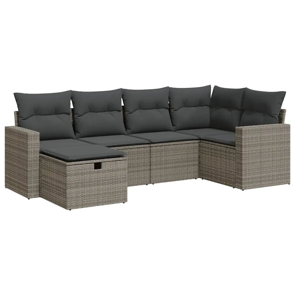 Set Divano da Giardino 6 pz con Cuscini Grigio in Polyrattan 3325386