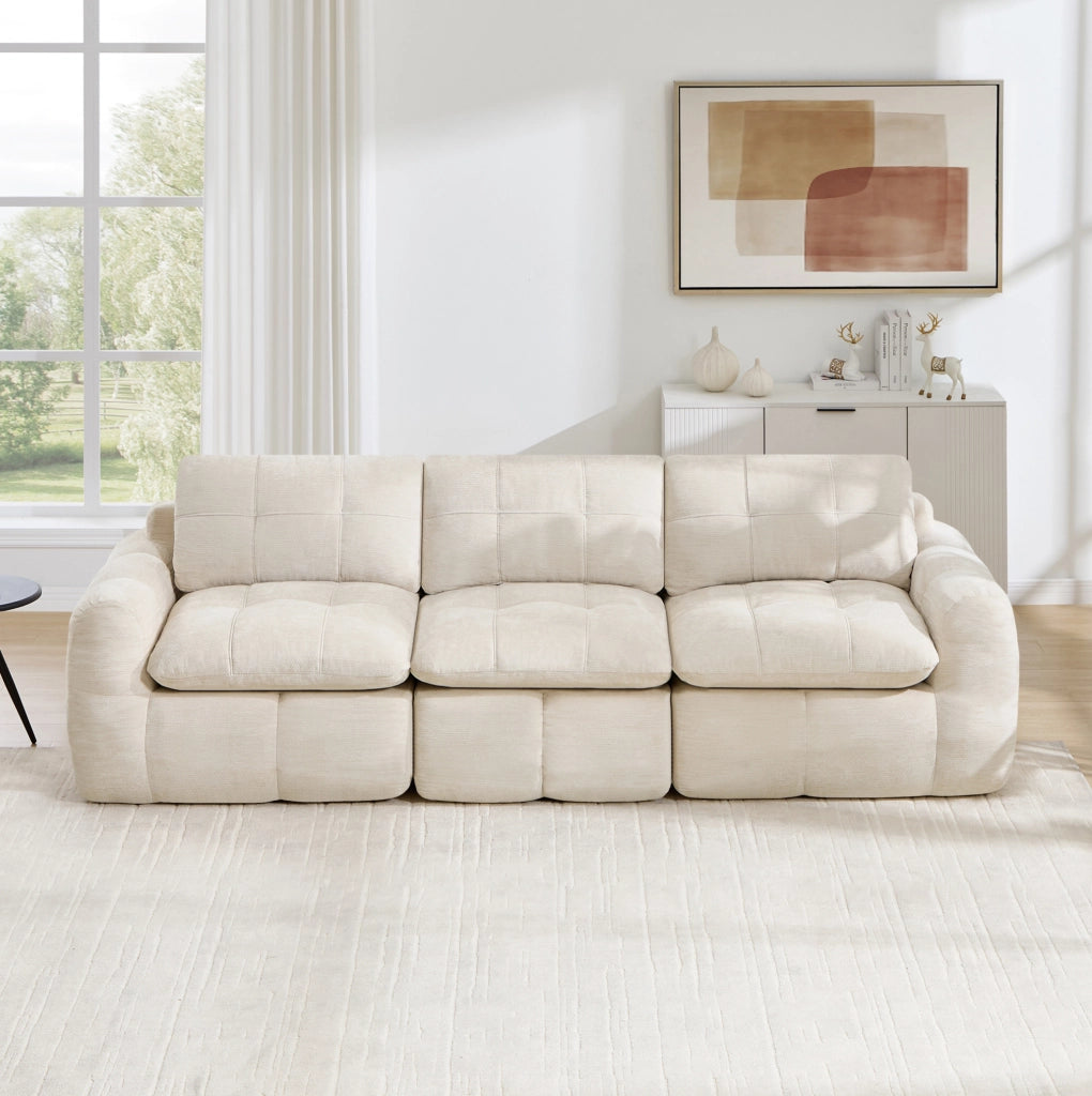 Divano modulare 3 posti senza telaio 264x97x68 cm in chenille beige