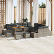 Set Divano da Giardino  14 Pezzi con Cuscini Grigio Polyrattan Acacia