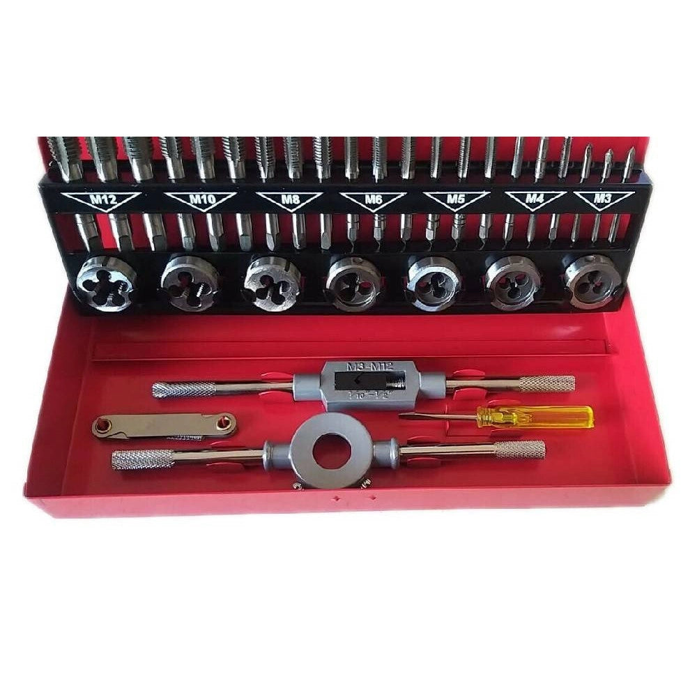 Trade Shop - Set 32 Pezzi Cassetta Kit Filiera Per Filettatura Maschi E Femmine Hx32td -