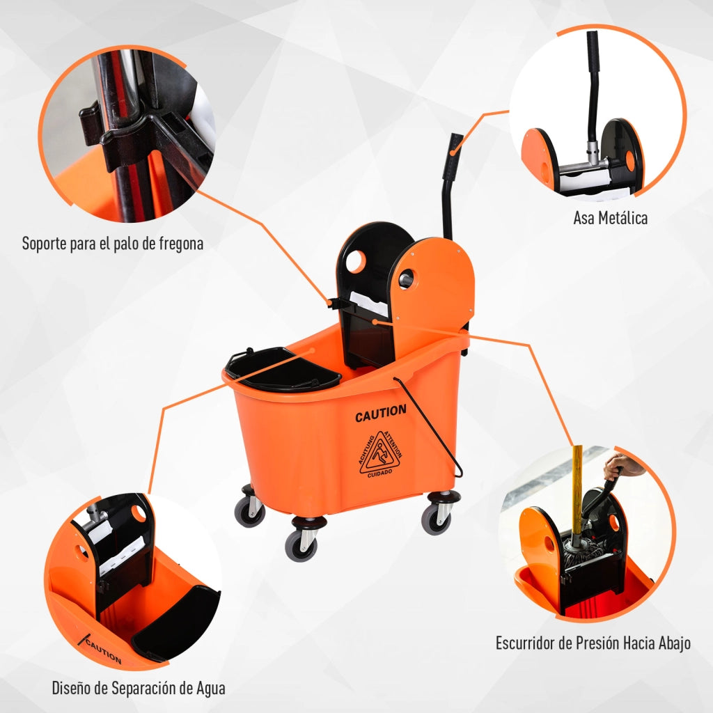 Carrello per Pulizie con Cubo e Scuotitore ¨C Zephmum ¨C Arancione 54x41x91,5cm