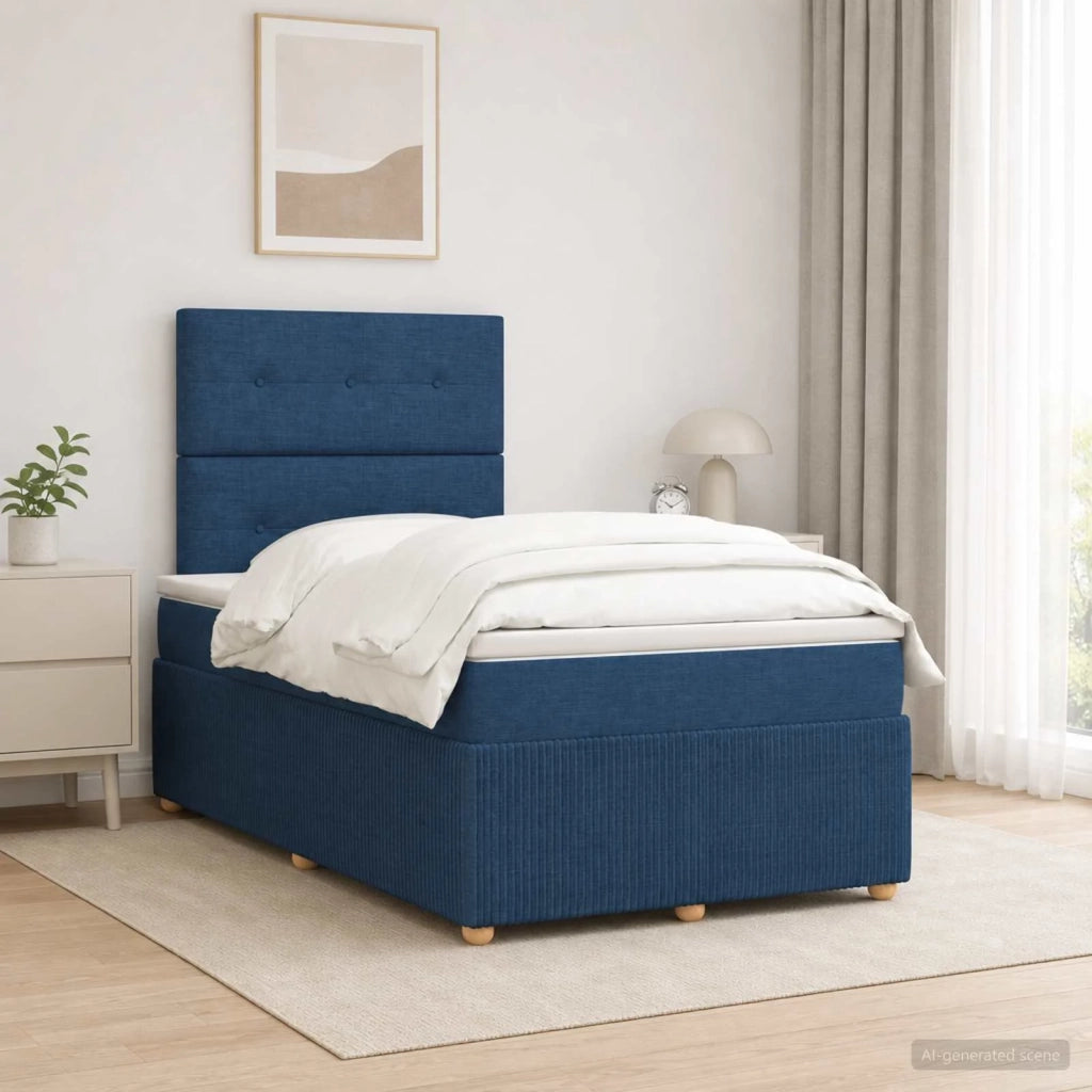 Letto Box Spring LED con Materasso Blu 120 x 200 cm Tessuto 3455838
