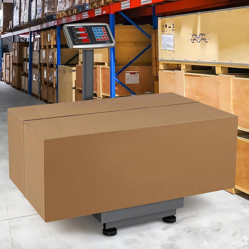 Bilancia Digitale a Piattaforma 300 kg, Bilancia a Pavimento con Calcolatrice Integrata, Conversione Unità LB/KG, per Negozio Azienda Fabbrica (Argento)