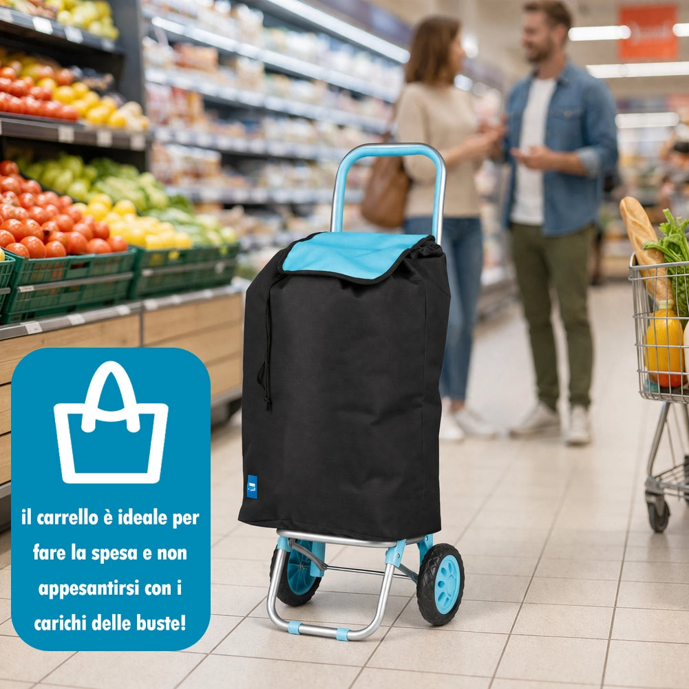 Carrello Spesa Termico 35LT Trolley Frigo 2 Ruote Pieghevole Leggero Blu