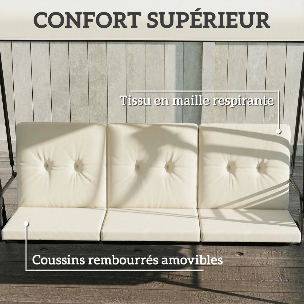 Amaca da giardino 3 posti con tetto regolabile ¨C zephmum ¨C Grigio, poliestere, 240x140x180 cm