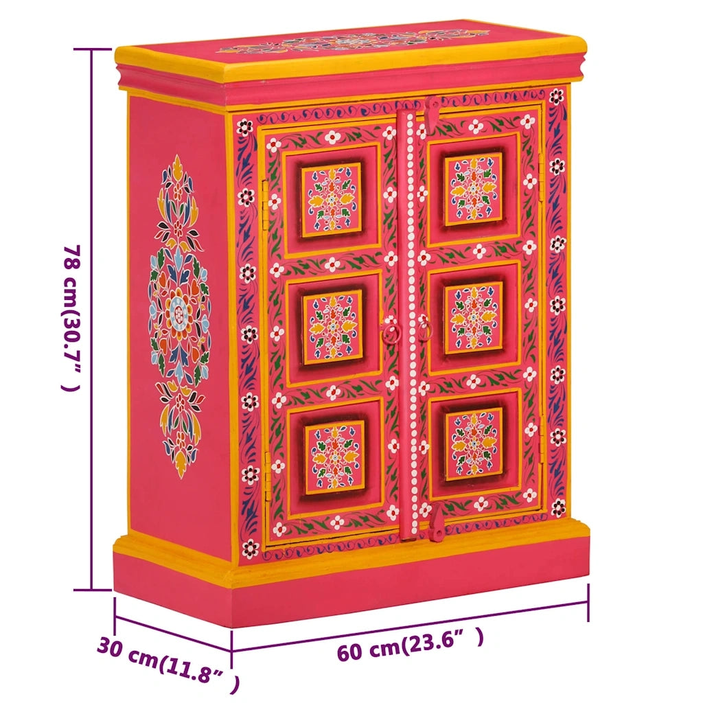 Credenza in Legno Massello di Mango Rosa Dipinta a Mano 244839
