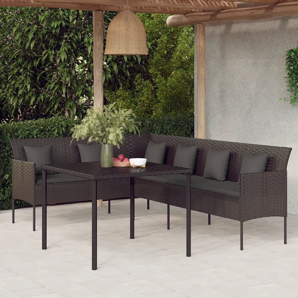 Set da Pranzo da Giardino 2 pz | Set Salotto da Giardino con Cuscini Nero in Polyrattan