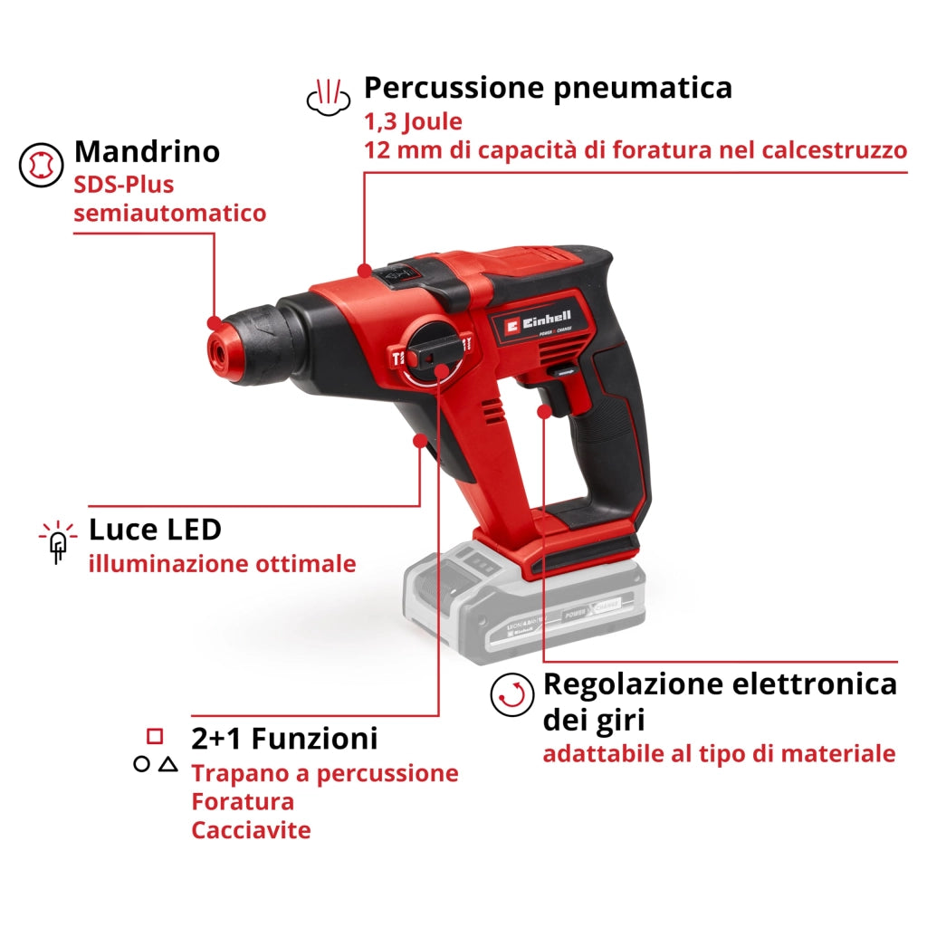 Tassellatore a Batteria Einhell Te Hd 18 12 Li Solo 18V Corpo Macchina