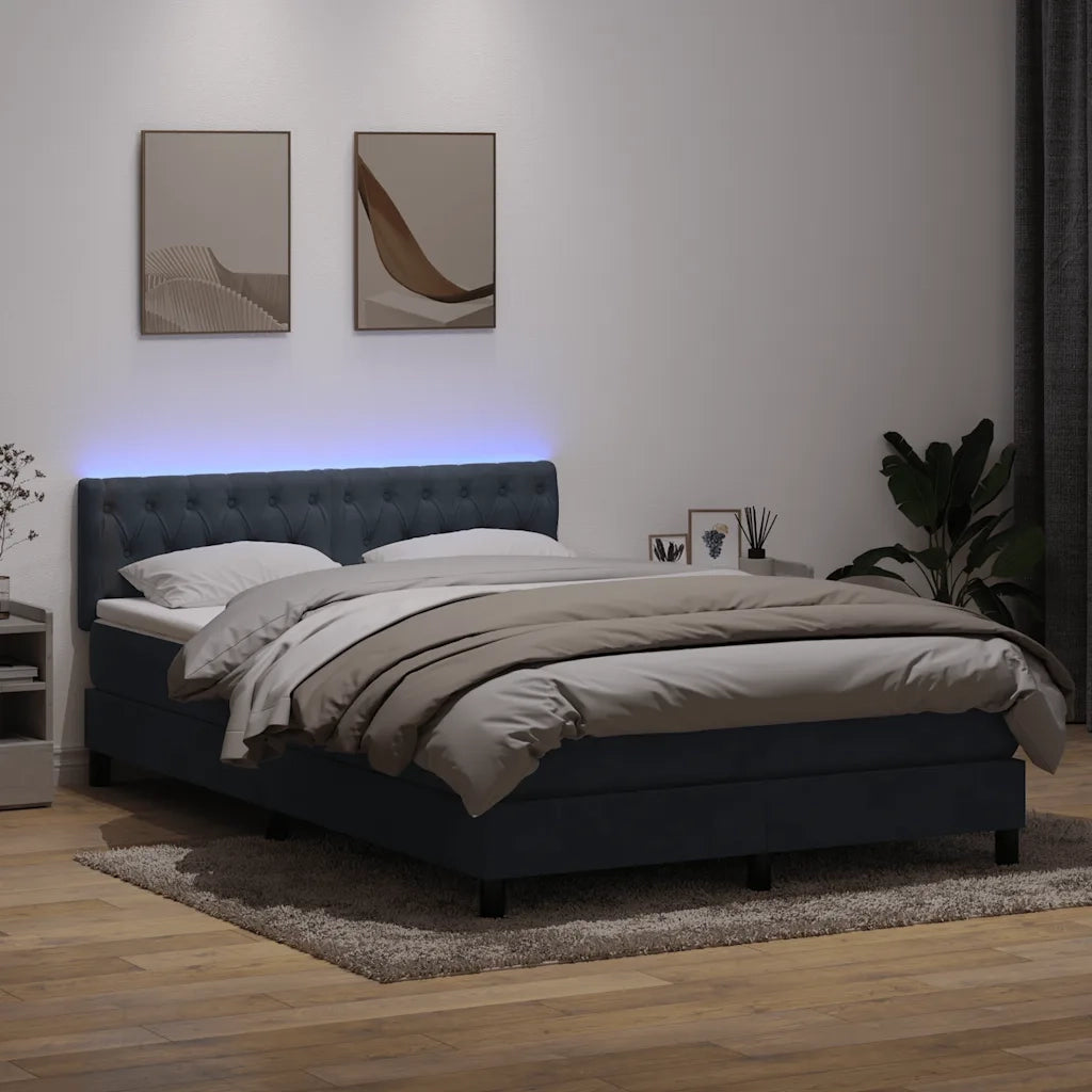Letto a Molle con Materasso e LED Grigio Scuro 160x210 cm Velluto 3317176