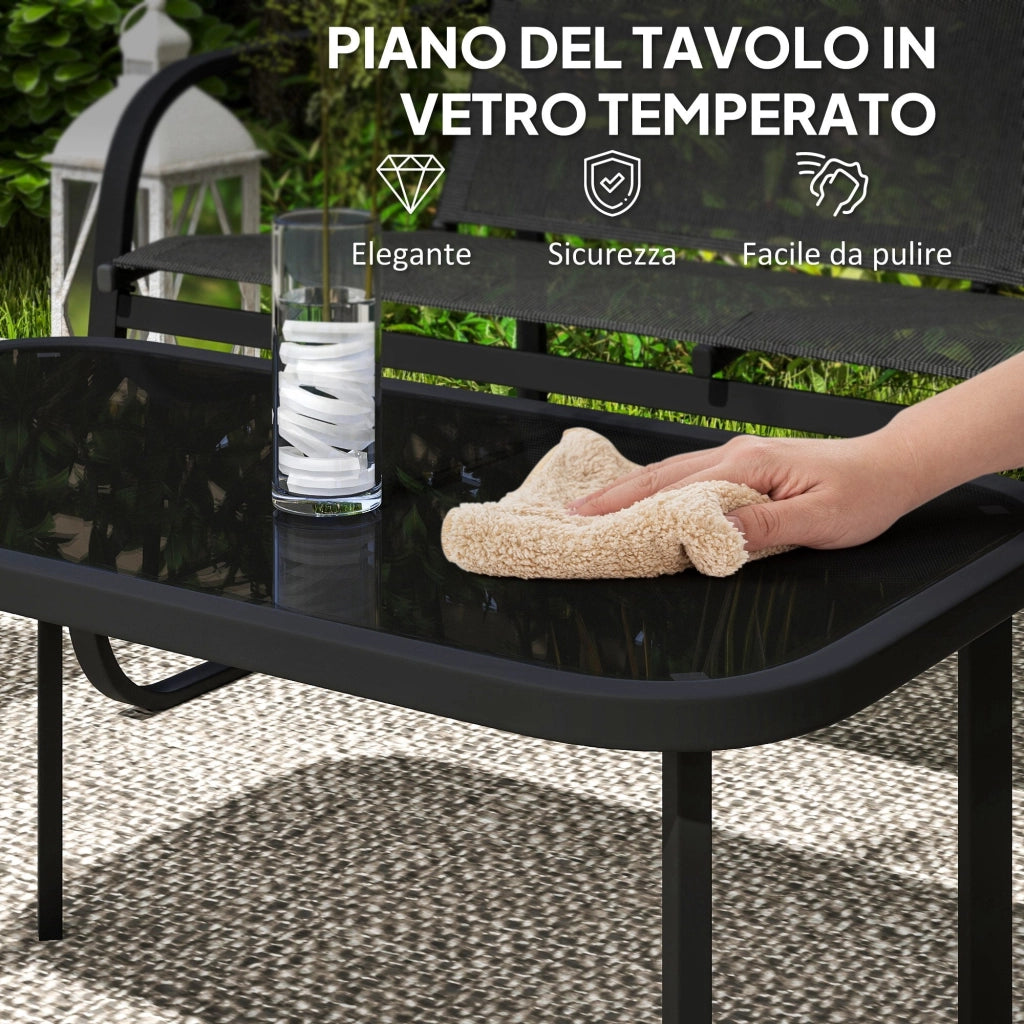 Set 5 Pezzi da Esterno 2 Divani 2 Poltrone e Tavolino con Piano in Vetro Nero
