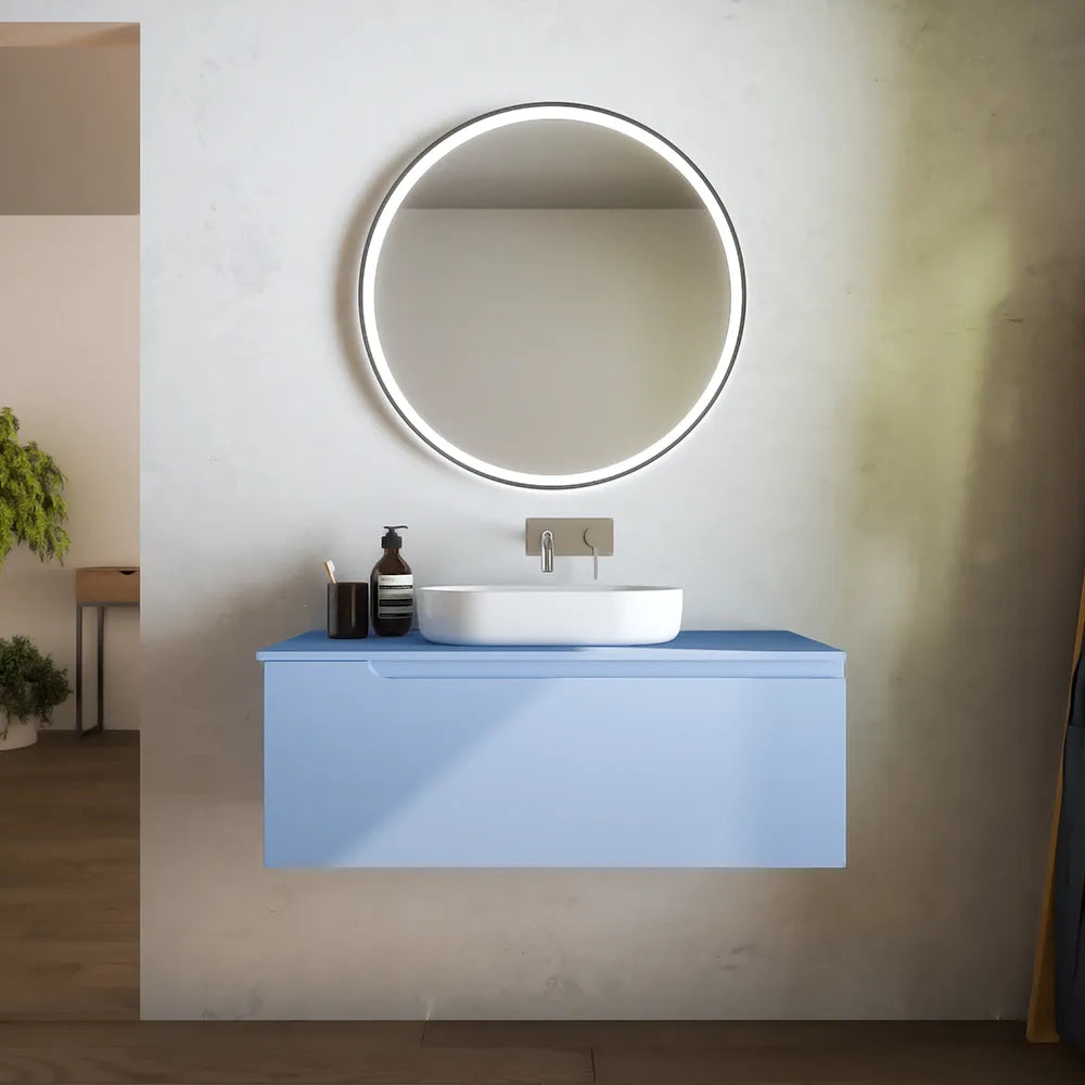 Mobile bagno sospeso 80 cm un cassetto carta da zucchero con top | Ardenne