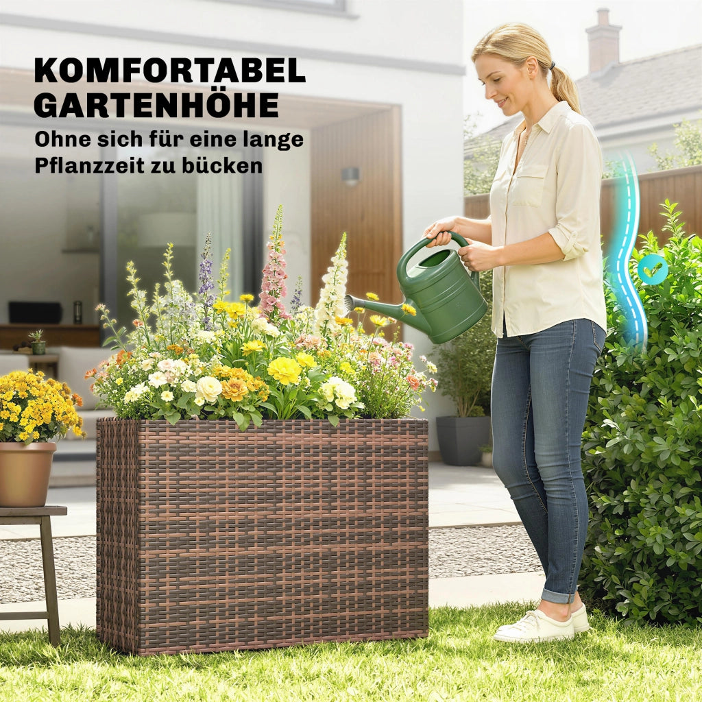 Vaso per piante in rattan con inserto rimovibile e piedi regolabili per terrazza e balcone ¨C zephmum ¨C Marrone