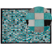 Tappeto tappetino Tappeto Turchese e Grigio Pelle Scacchi 160 x 230 cm Moderno Eclettico
