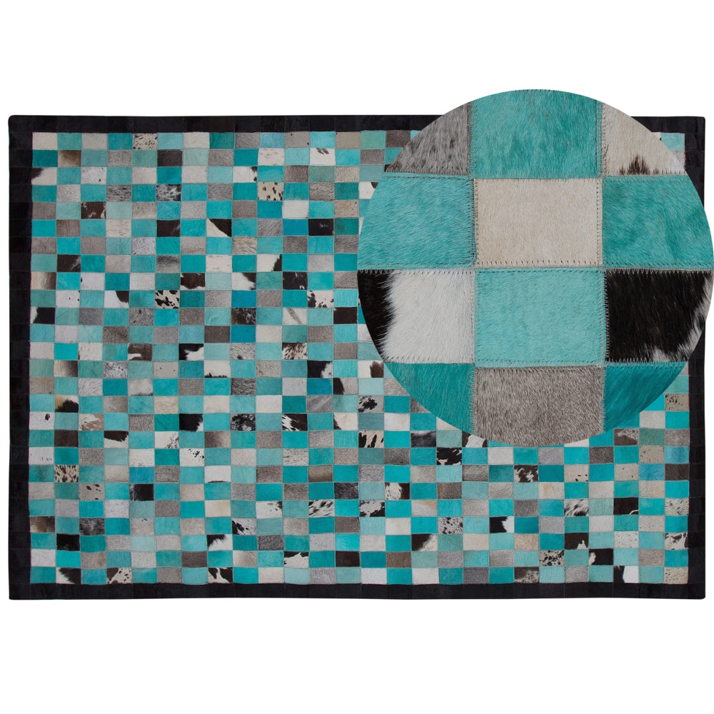 Tappeto tappetino Tappeto Turchese e Grigio Pelle Scacchi 160 x 230 cm Moderno Eclettico