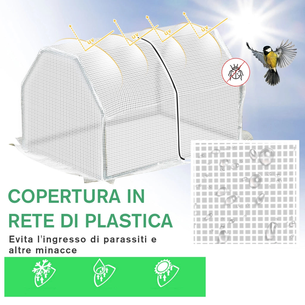 Mini Serra da Giardino e Balcone in Plastica PE e Acciaio con Chiusura a Zip, 99x71x60 cm