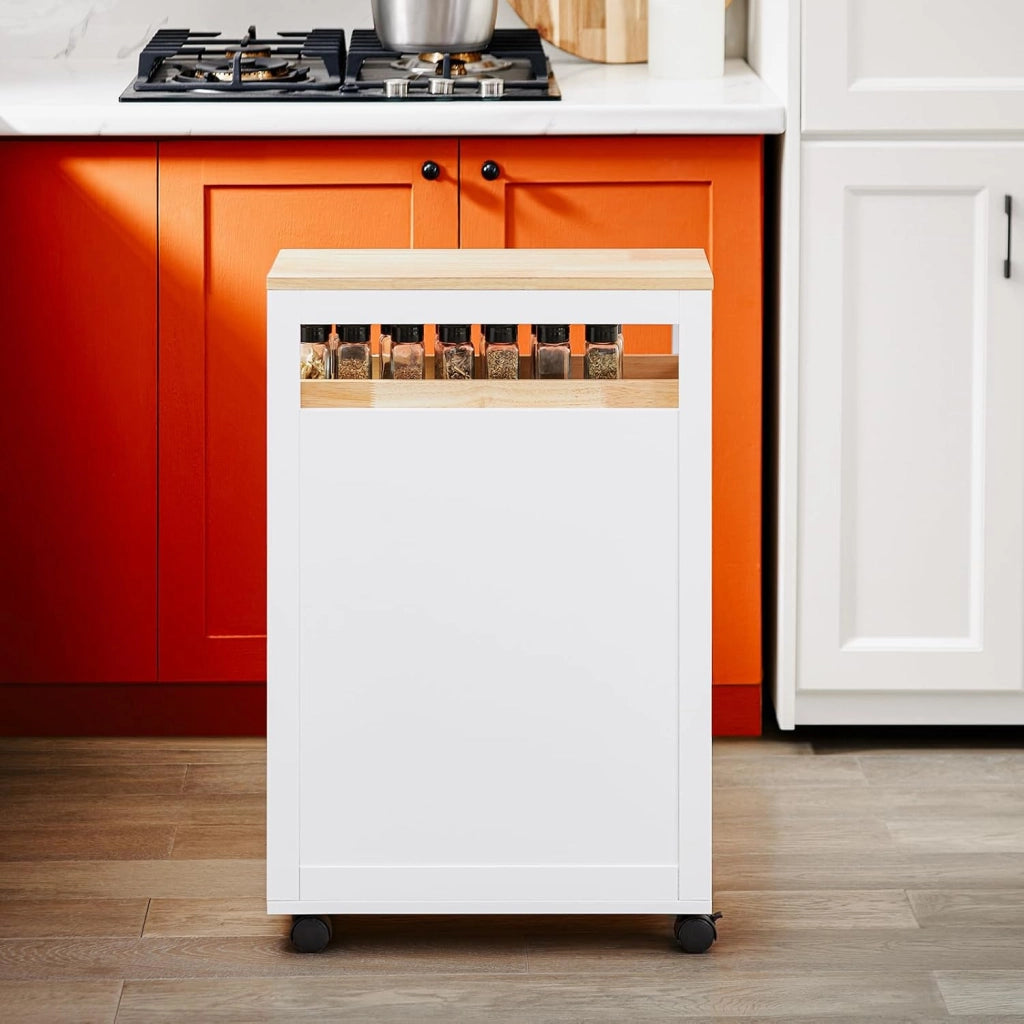Carrello Cucina Salvaspazio Stretto – Mobiletto da Nicchia 20 cm con Ruote, Carrellino Cucina Multifunzione e Mobiletto Salvaspazio Cucina per Cucina e Bagno Bianco & Naturale 20x51x79cmNSR11-WN