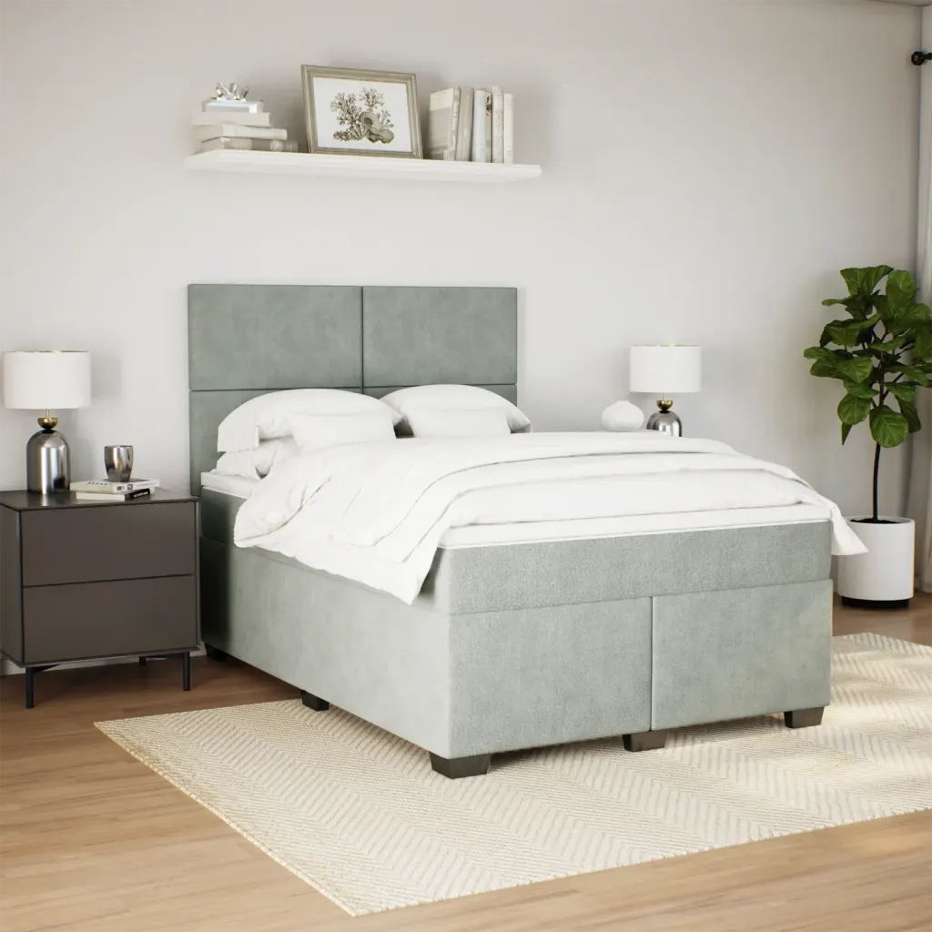 Giroletto a Molle con Materasso Grigio Chiaro 160x200cm Velluto 3293248