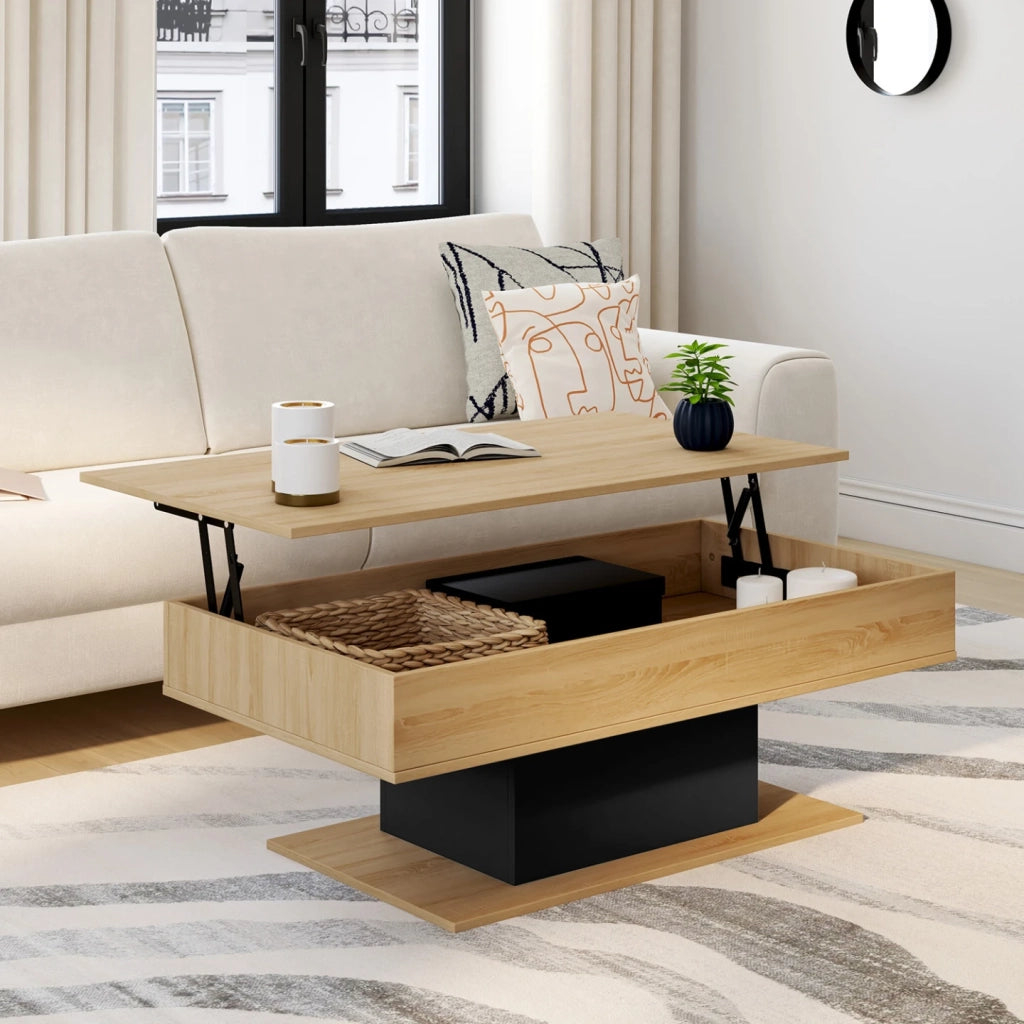 IDMarket - Tavolino rettangolare alzabile in legno e nero EDEN