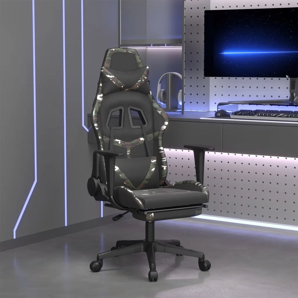 Sedia da Gaming | Sedia da e-sports con Poggiapiedi Nero e Mimetico in Similpelle