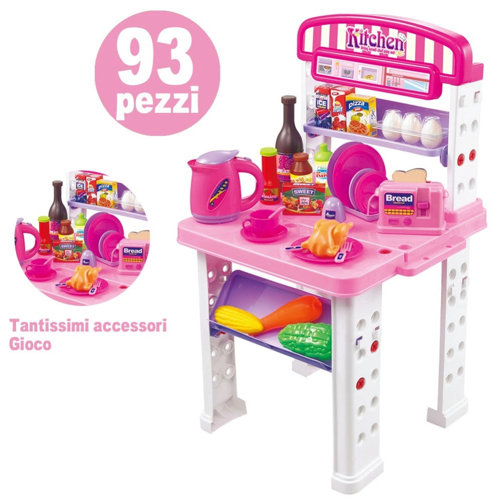 Trade Shop - Playset Cucina Giocattolo Bambini Banco Estensibile Numerosi Accessori Gioco -