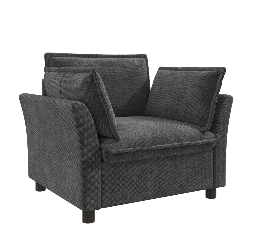 Poltrona da lettura 90x81x87 cm in ciniglia con braccioli e 2 cuscini; grigia
