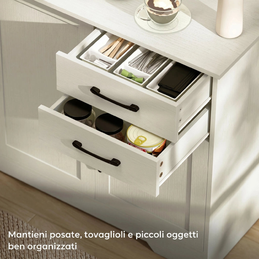 Mobile Cucina 120x38x79 cm con 2 Cassetti e 3 Armadietti Ripiani Regolabili in MDF Crema