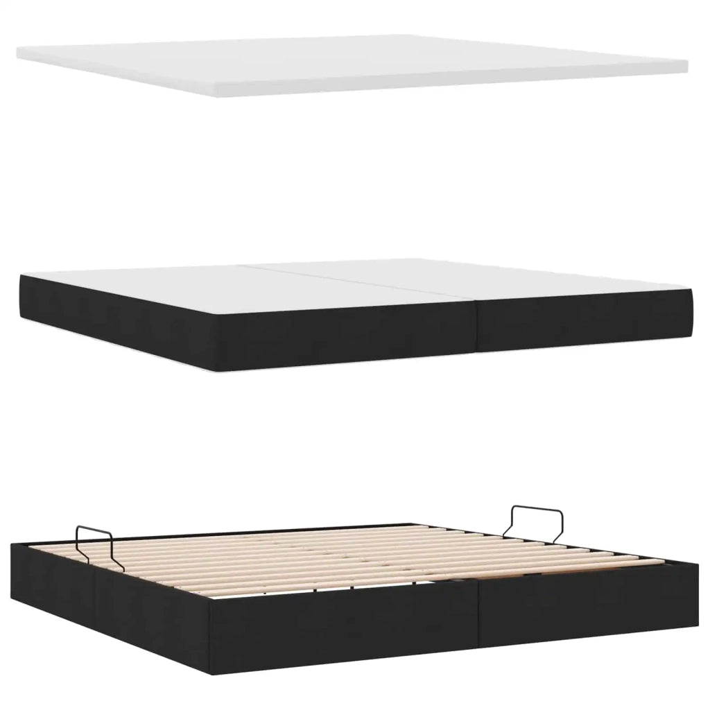 Letto con contenitore e materasso Nero 200 x 200 cm Poliestere