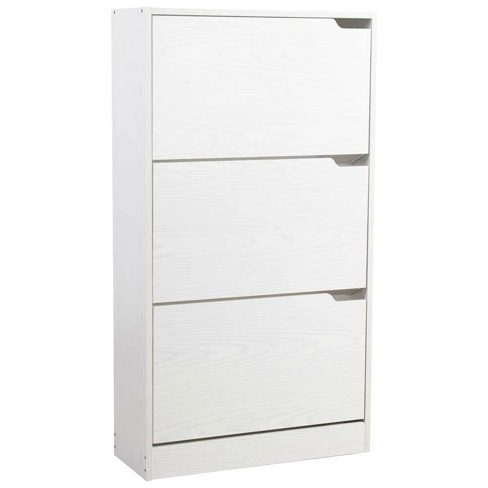 Scarpiera 3 Ante Ripiani Doppia Profondita Legno MDF 63x24x115 Bianco Frassinato
