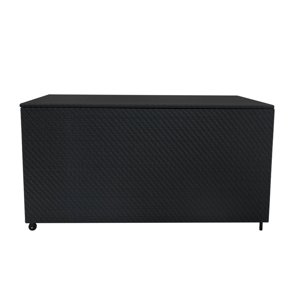 Set Rattan Nero 6 Pezzi con Tavolino e 2 Bauli Contenitori (250L + 700L)