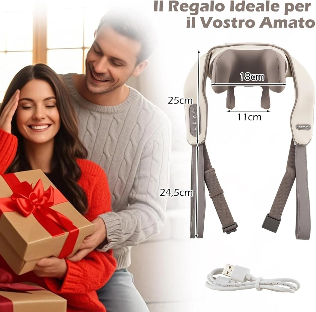 Massaggiatore Cervicale per Collo e Spalle Senza Fili con Riscaldamento, Impasto Profondo 4D dei Tessuti, 2 Modalità, 2 Livelli di Intensità e Batteria Integrata 2500 mAh (Beige)