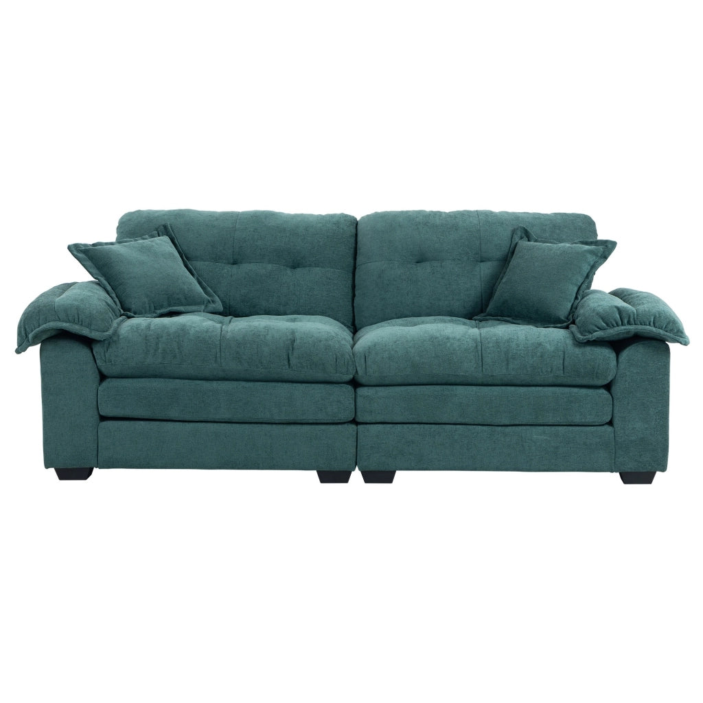 Divano 2 posti 214x89x93 cm in tessuto verde, con 2 cuscini, per piccoli salotti –