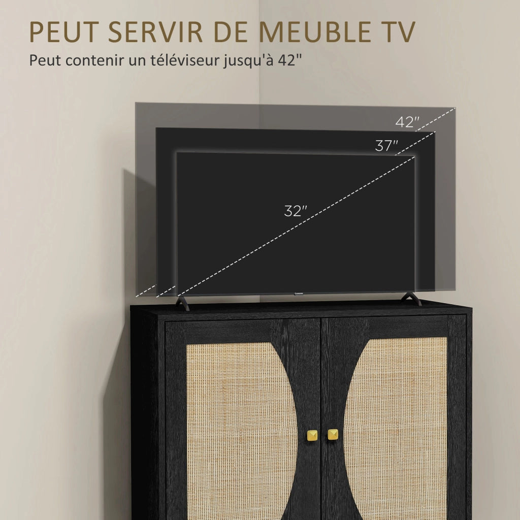 Credenza design con ante in rattan ¨C zephmum ¨C 80x38x79 cm nero