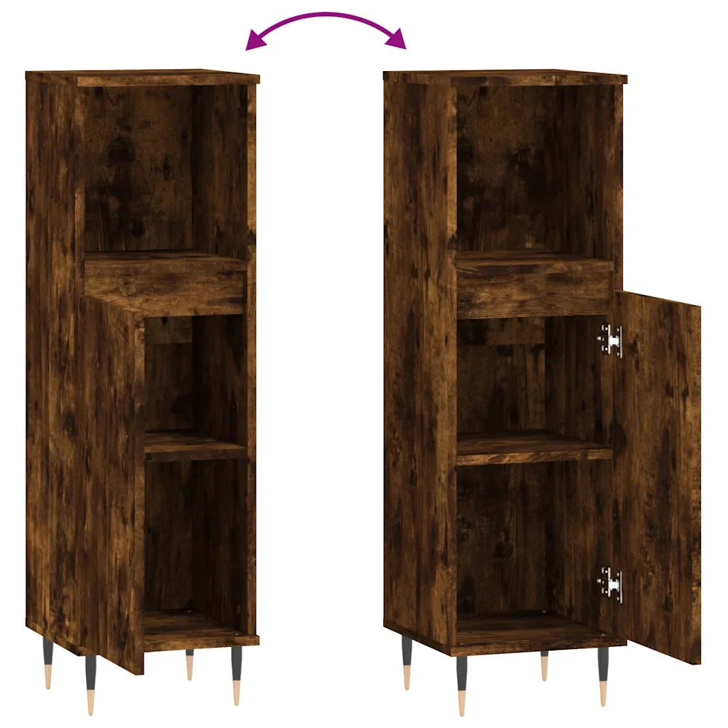 Mobiletto da bagno con ripiani a vista design industriale 30 x 30 x 100 cm legno di rovere affumicato 02_0049000