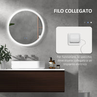 Specchio Bagno con Luci LED 3 Tonalità Ø60 cm Controllo Touch e Design Antiappannamento