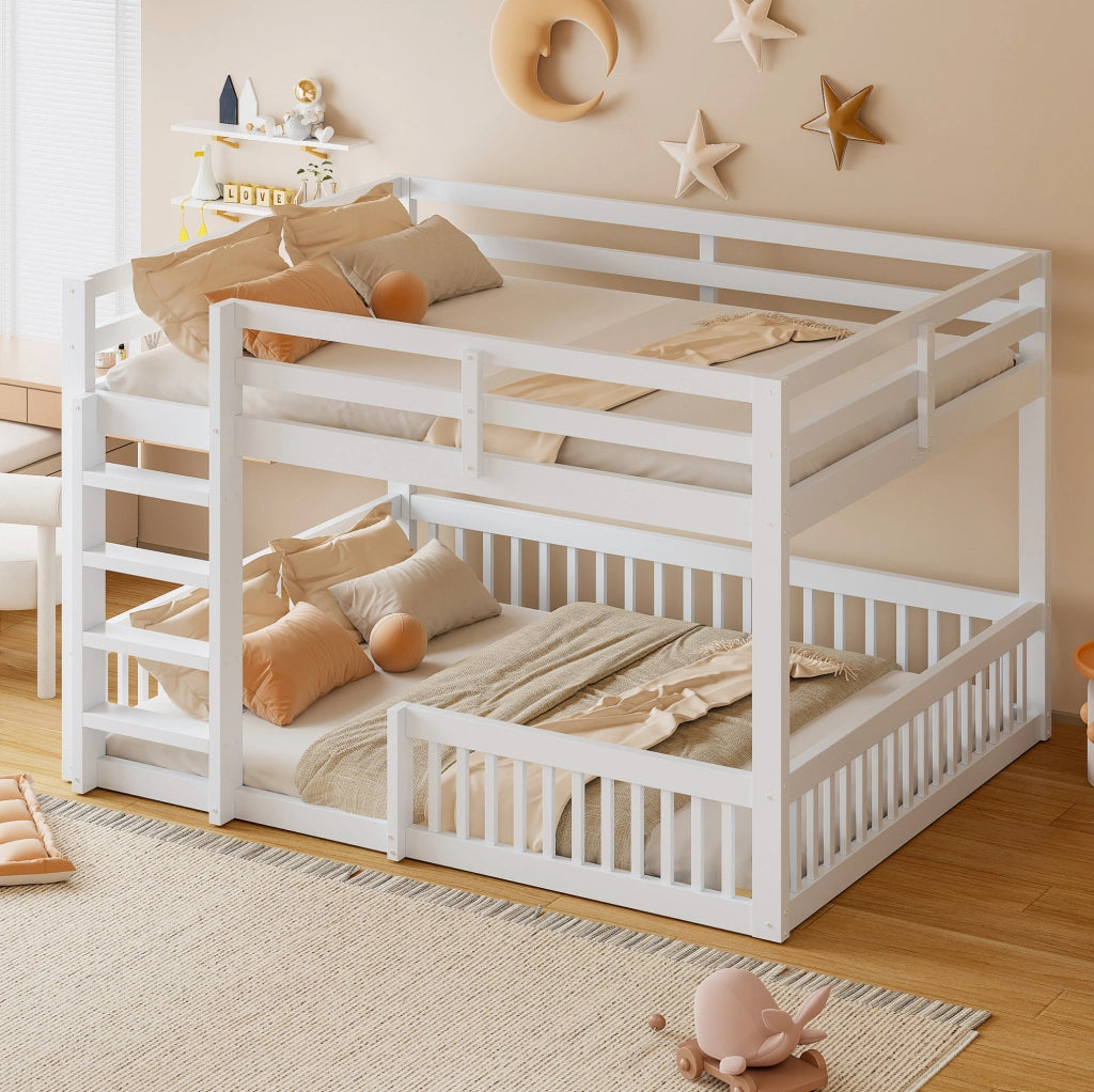 Letto a castello 160x200 cm con sponde; in pino e MDF; bianco