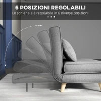 Poltrona Letto 3 in 1 con Schienale Reclinabile su 6 Posizioni in Tessuto, 94x78x80 cm, Grigio