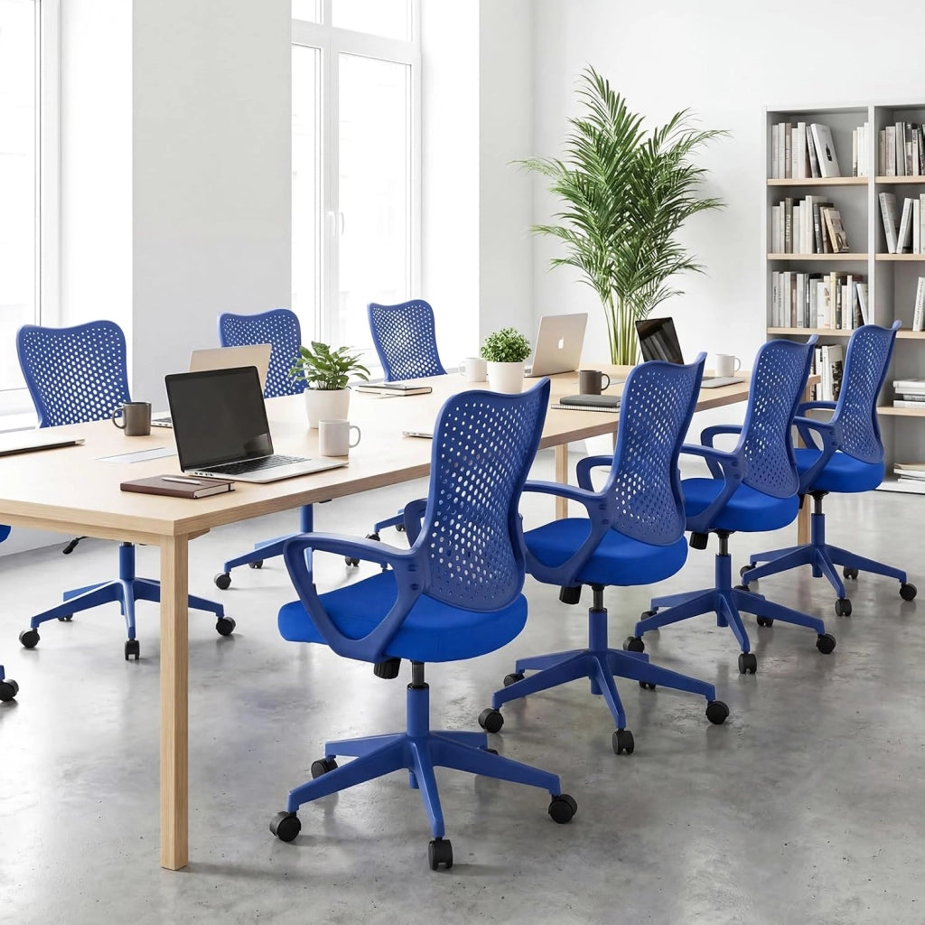 Sedia da Ufficio Ergonomica, con Schienale Reclinabile, Regolabile in Altezza, Sedia Scrivania con Seduta Girevole 360°e Ruote per Ufficio, Studio e Soggiorno, Portata 150 kg (Blu)