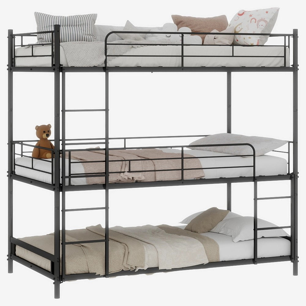 Letto a Castello Triplo con Scala e Ringhiera ¨C MINIMAL ¨C Legno, Senza Molle