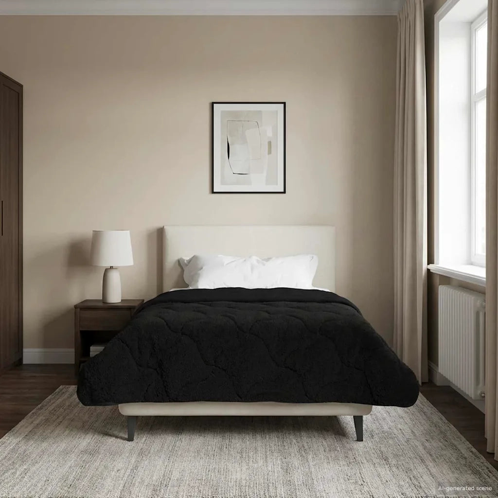 Piumone | Duvet Invernale Nero 135 x 200 cm Microfibra e Fleece Teddy