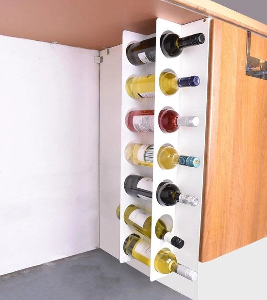 Wine rack a muro in acciaio per 7 bottiglie - contenitore di stoccaggio verticale per la cucina e la dispensa (bianco)