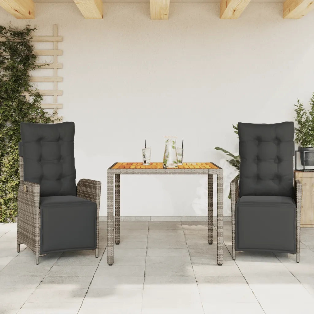 Set da Pranzo da Giardino 3 pz con Cuscini in Polyrattan Grigio 3213344