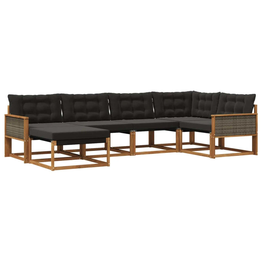 Set di divani da esterno con cuscino 6 pcs Naturale e Nero