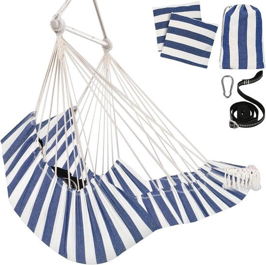 Sedia a sospensione cocoon con supporto pedale e cuscini - Sedia a sospensione per letto - Inclusa attacco di corda - Estensore metallico pieghevole - Tela di cotone soffice - Sacco laterale in cotone tessuto
