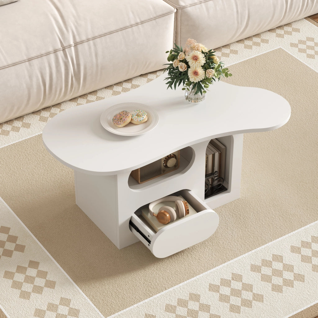 TAVOLINO DA SALOTTO 97x45x43,5 cm Bianco con Cassetti e Vani Aperti