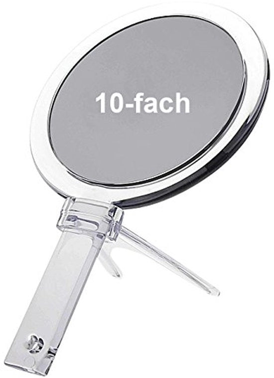 Specchio manuale e da tavolo con ingrandimento 10x, acrilico con base standard, 2 superfici specchiate, specchio cosmetico 10x