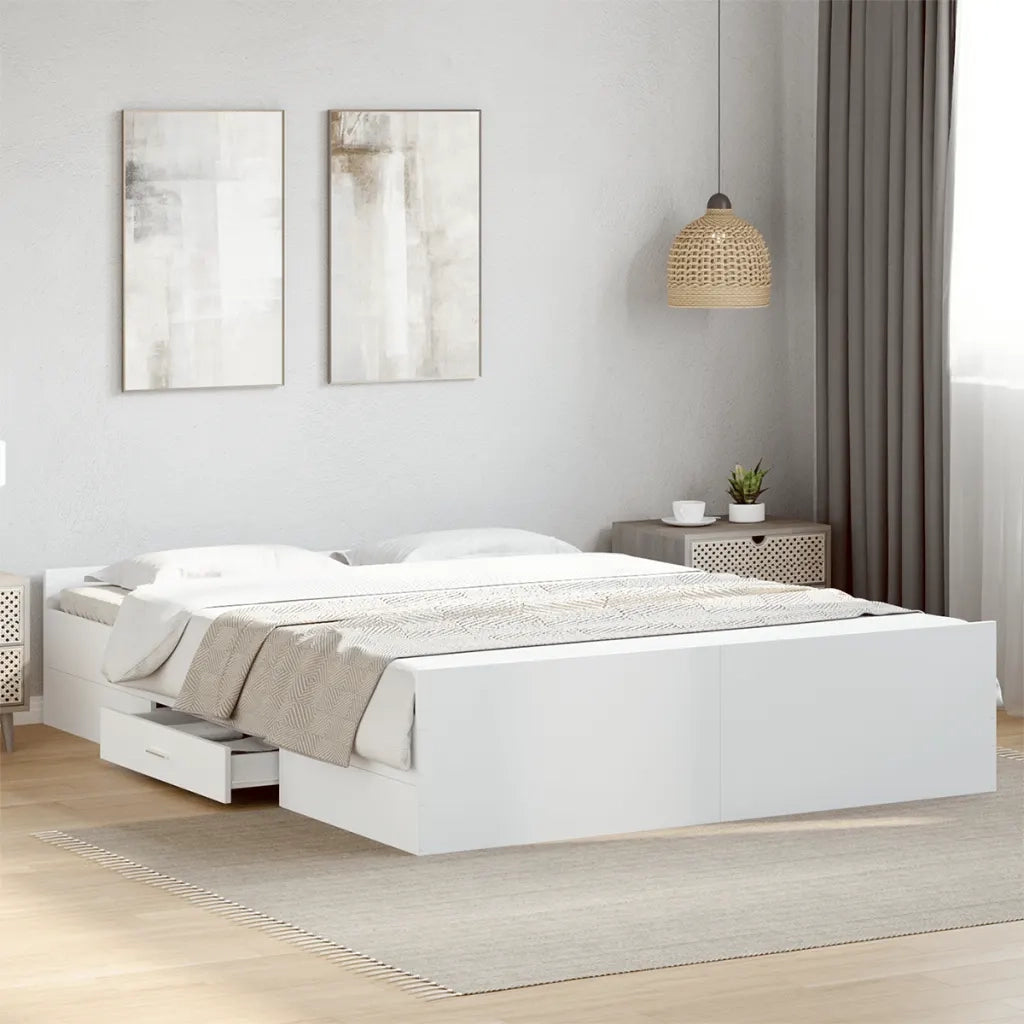 vidaXL Giroletto con Cassetti Bianco 140x200 cm in Legno Multistrato