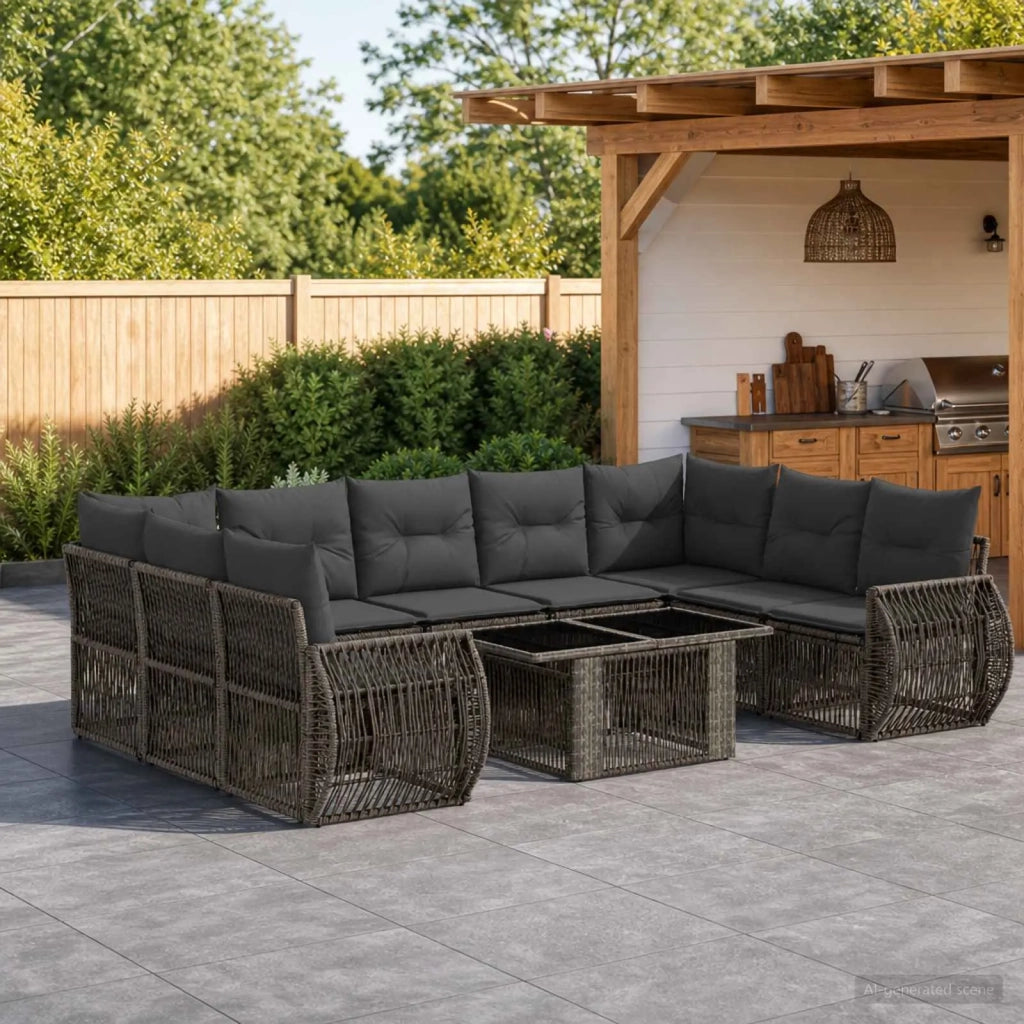 Set Divano da Giardino 10 pz Grigio e Grigio Scuro polyrattan 3436991
