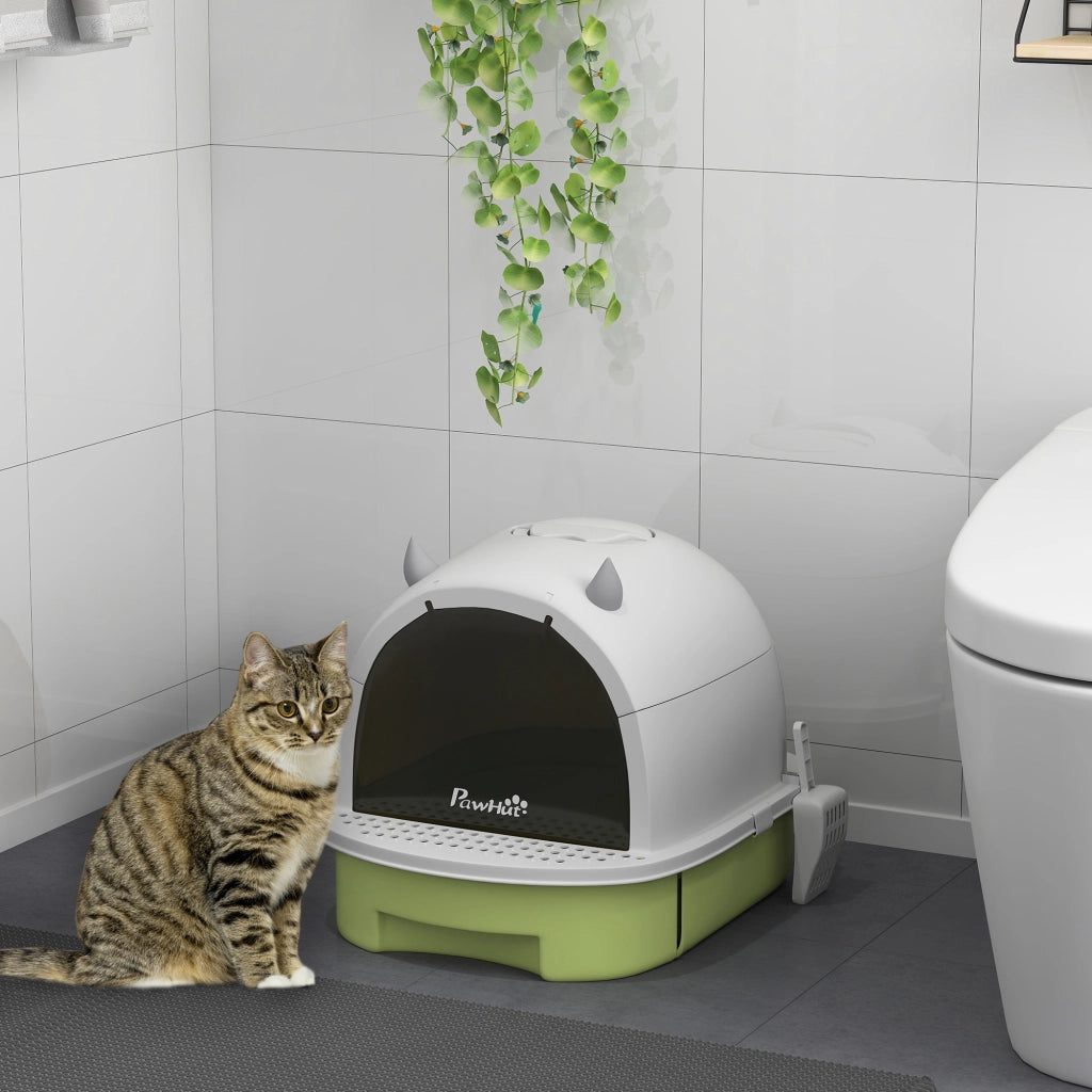 Arenero per Gatti con Filtro e Bandeja Estraibile ¨C Zephmum ¨C 40.5x52x39 cm Bianco e Verde